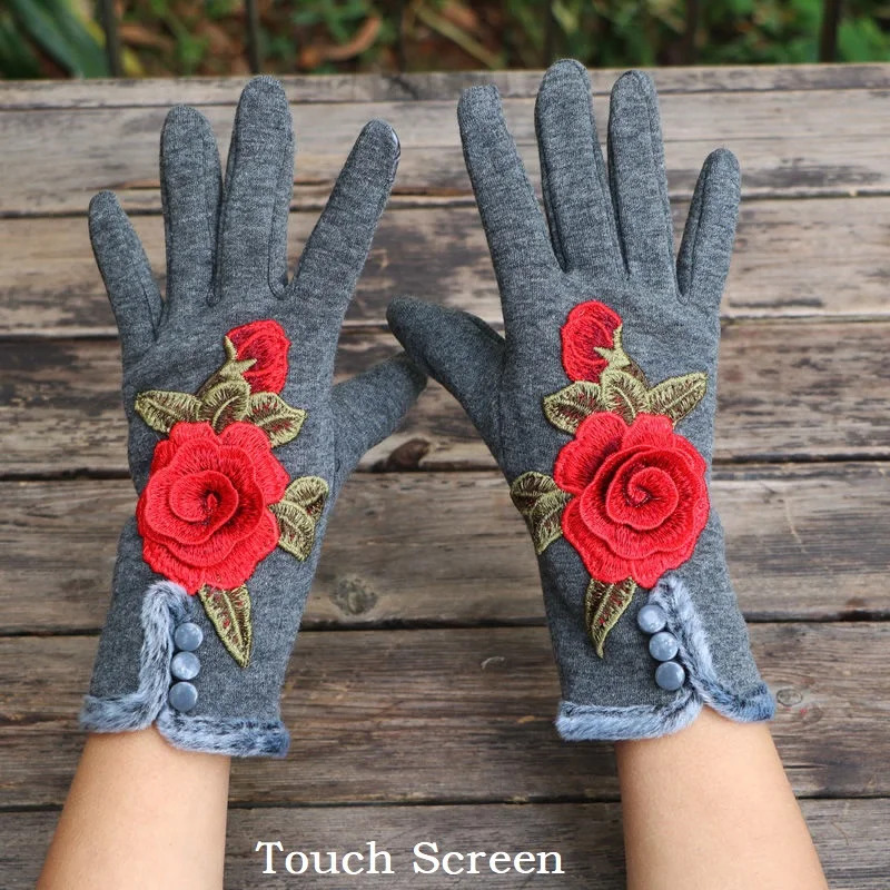 Top Trends: Punk Cotton Driving Full Gloves For Women Gloves Winter Touch Screen Flowers Embroidery Gloves Autumn Winter Shoppable Styles