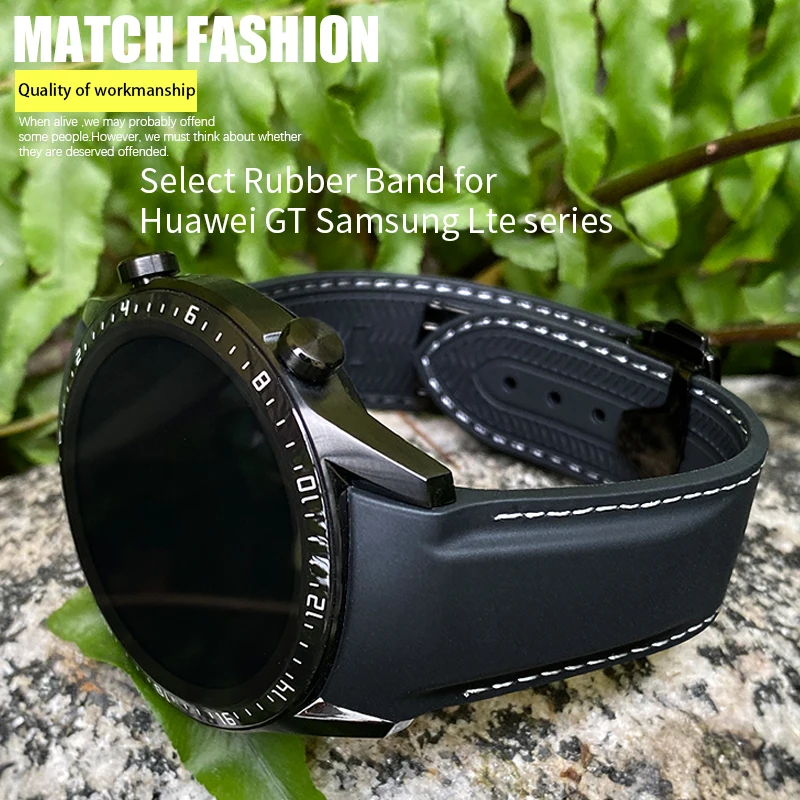 Top Trends: 20mm 19 / 21mm 22mm Curved End Silicone Rubber Watch Band Suitable For HUAWEI GT 2 Samsung Galaxy Watch 3 4 Omega Seamaster Strap Shoppable Styles