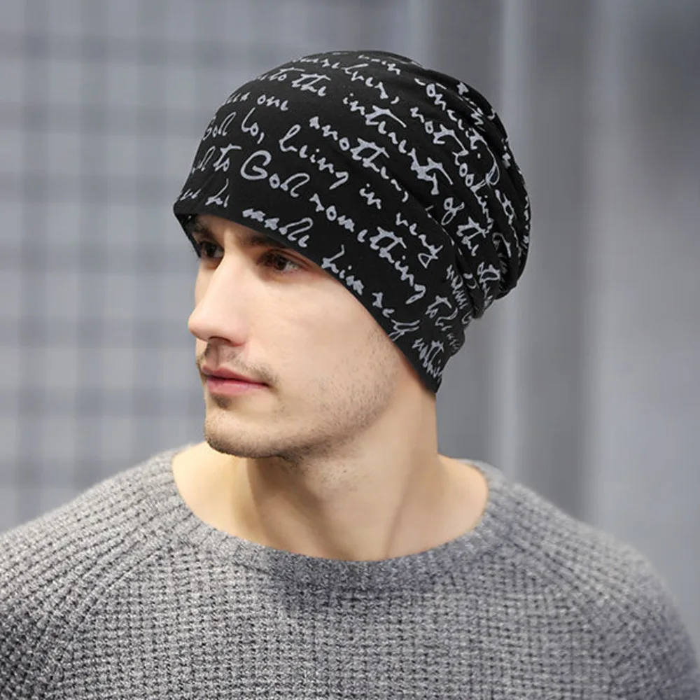 Top Trends: Hip Hop Skullies Beanies Letter Print Men's Goth Bonnet Hat Cap Thin Autumn Streetwear Women's Cotton Winter Nightcap Head Wrap Shoppable Styles - Image 4