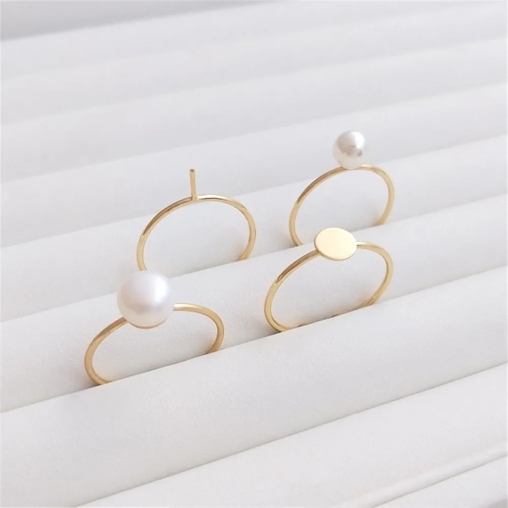 Top Trends: 14K Plated Gold DIY Hand Pinto Ring Paste Ring Face Half Hole Bead Needle Inlaid Pearl Opening Ring Accessories Shoppable Styles