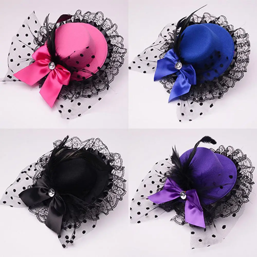 Top Trends: Lady Mini Top Hat Caps Bowknot Decor Lace Fascinator Hair Clip Costume Accessory Women Hair Accessories Wholesales Dropshipping Shoppable Styles