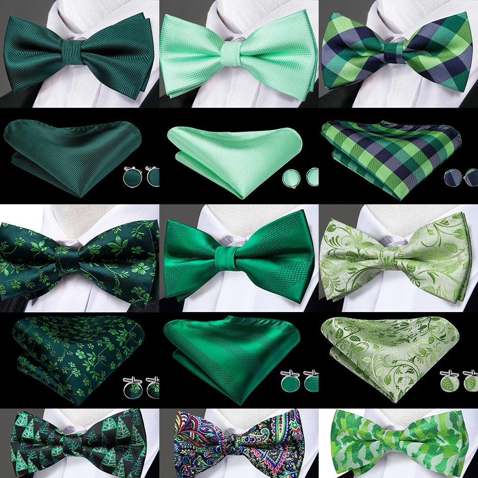 Top Trends: Hi-Tie Adult Men's 100% Silk Green Solid Bow Tie Set For Wedding Party Fashion Green Floral Neck Bowite Pocket Square Cuflinks Shoppable Styles