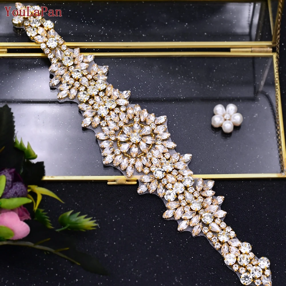 Top Trends: YouLaPan S319-G Elegant Wedding Belt Golden Crystal Applique Women Diamond Belt Wedding Accessories Bridal Sash With Ribbon Shoppable Styles