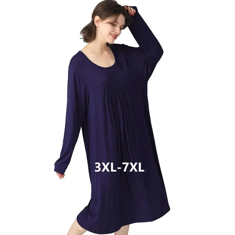 Top Trends: Vestido De Mujer New Spring Autumn Nightdress 3XL-7XL Plus Size Nightgowns Women Dress Lounge Wear Modal Cotton Lady Nightshirt Shoppable Styles