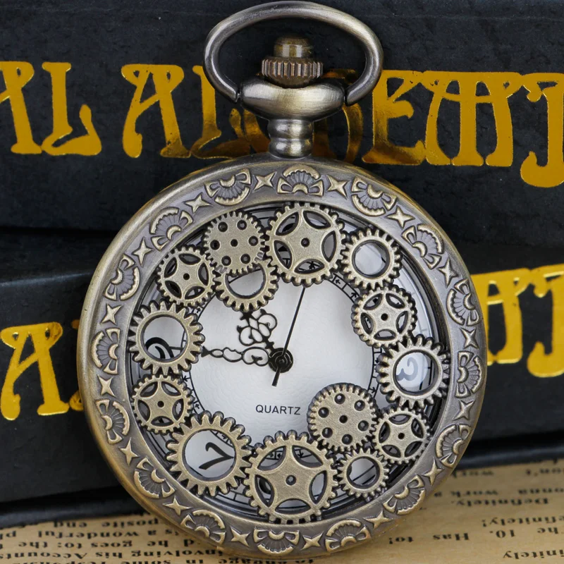 Top Trends: Quartz Pocket Watch Black / Bronze / Gold Hollow Gear Necklace Pendant Gift With Chain Pocket Watches Gifts Shoppable Styles