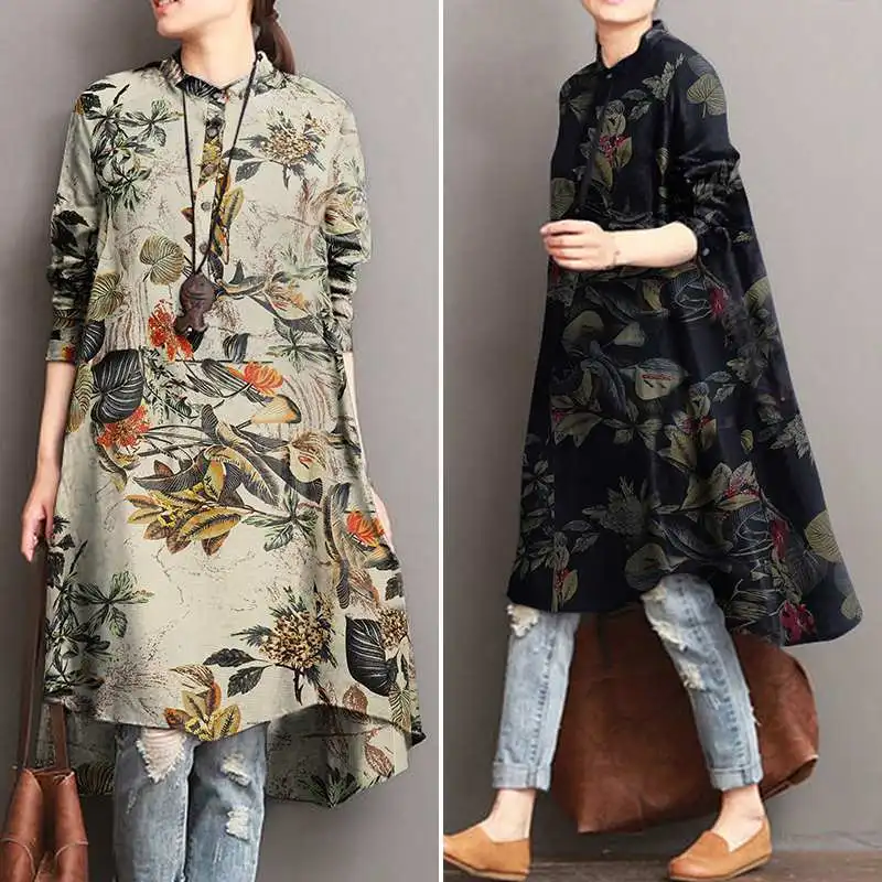 Top Trends: 2023 ZANZEA Autumn Women's Floral Blouses Elegant Shirt Vestidos Casual Long Sleeve Long Tops Female Printed Tunic Shoppable Styles