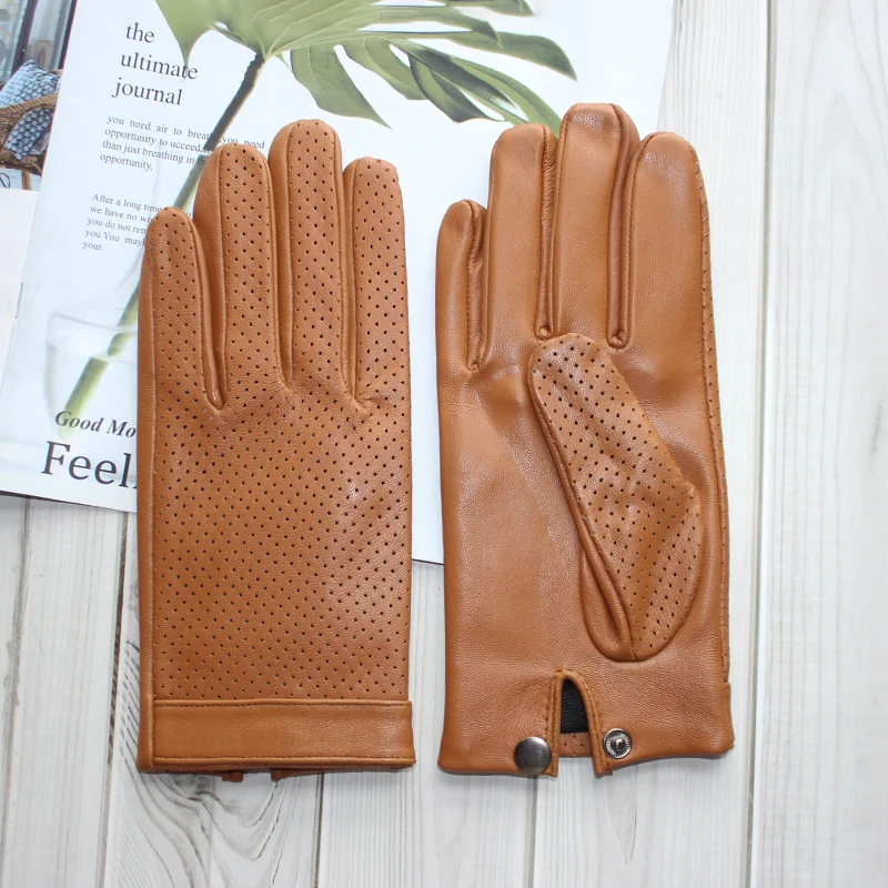 Top Trends: New Men&#039;s Sheepskin Gloves Leather Touch Screen Fashion Mesh Hollow Breathable Thin Silk Motorcycle Riding And Driving Gloves Shoppable Styles