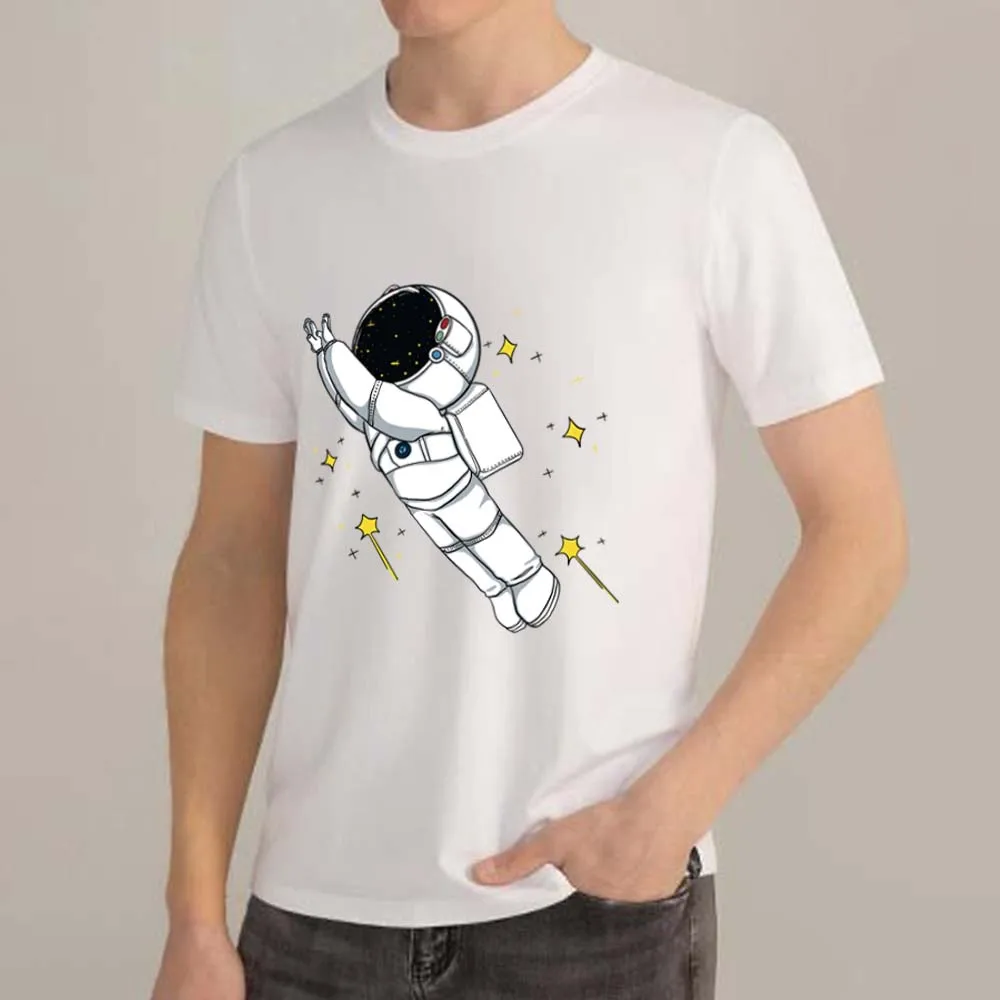 Top Trends: Trendy Men's T-shirt Casual Cute Classic Astronaut Graphic Print Series Tshirt Slim Fit Round Neck Soft White Youth Clothing Top Shoppable Styles