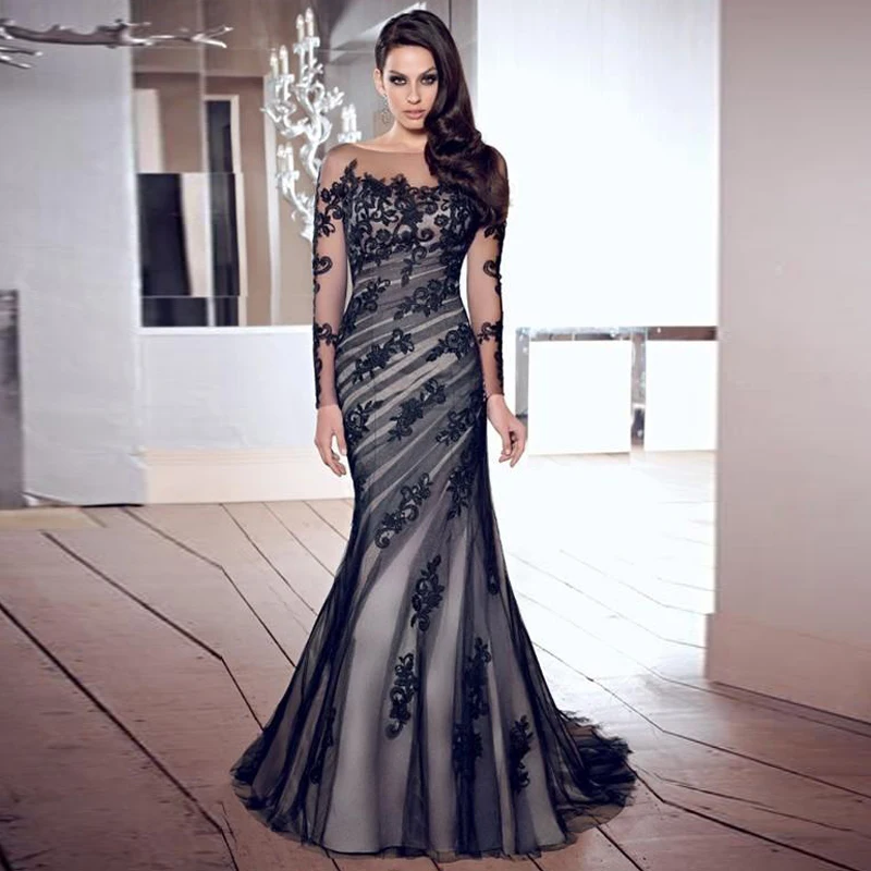 Top Trends: Charming Mermaid Mother Of The Bride Dresses Sheer Scoop Neck Long Sleeves Applique Pleats Tulle Mother Party Gowns 2022 On Sale Shoppable Styles