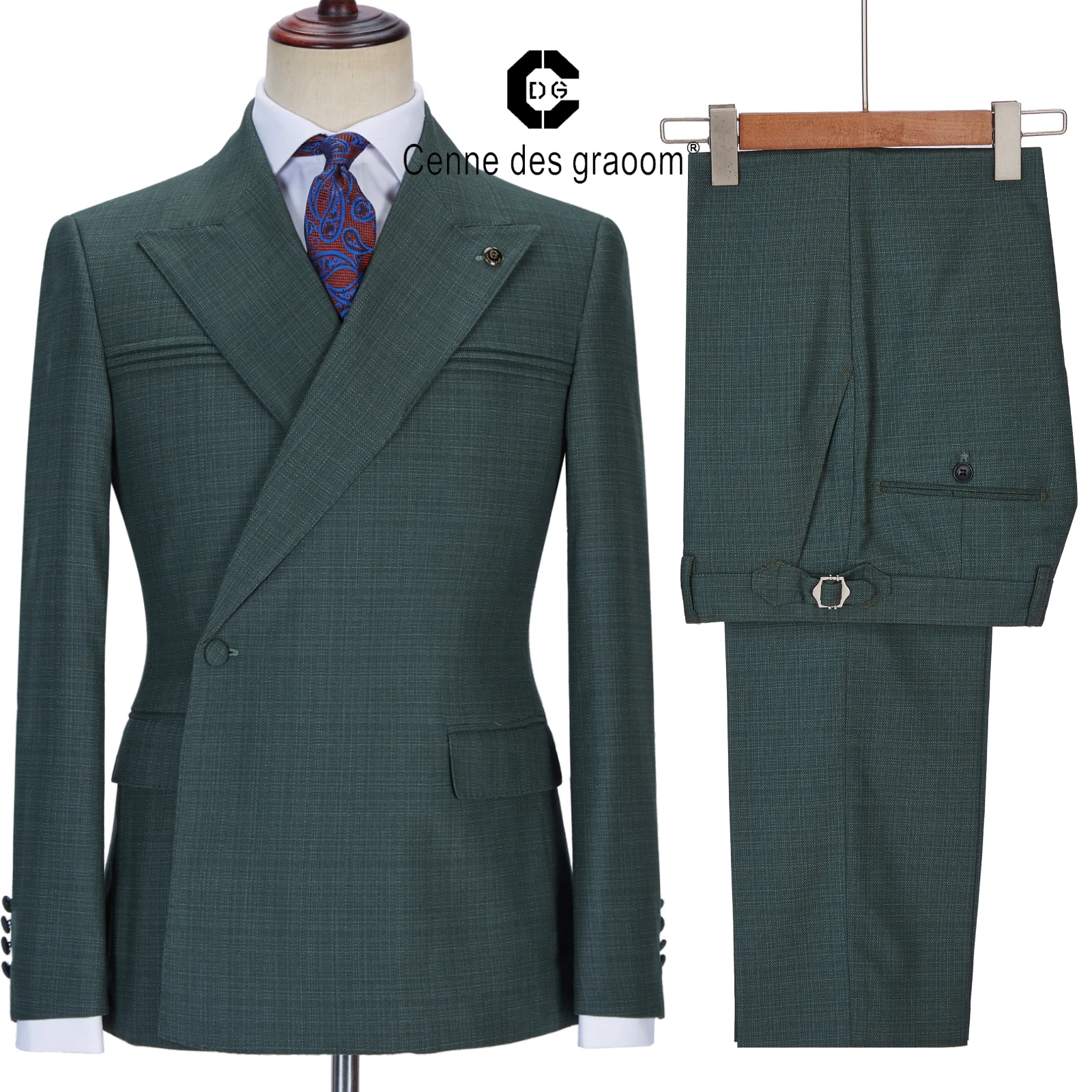 Top Trends: Cenne Des Graoom New Double Breasted Elegant Suits For Men 1 Button Green Jacket Pants 2 Piece Slim Fit Wedding Dress Outfits Shoppable Styles