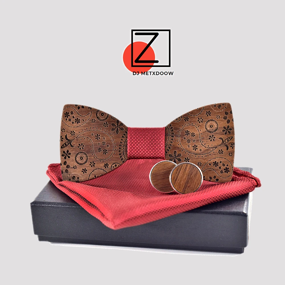 Top Trends: New 2022 Wooden Tie Cufflinks HandKerchief Fashion Wood Bow Tie Wedding Dinne Printing Handmade Corbata Wooden Ties Gravata Set Shoppable Styles