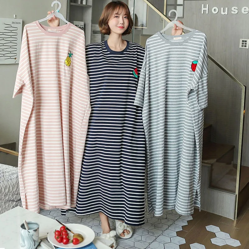 Top Trends: Women Plus Size Striped Nightgown Sleepwear Short Sleeve Long Nightdress Loose Casual Robe Sleepshirt Home Wear 4XL 5XL Shoppable Styles