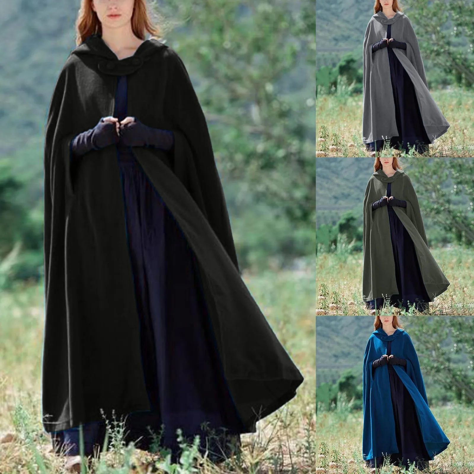 Top Trends: Winter Long Cape Women Warm Robe Wool Hooded Cloak Jacket Autumn Winter Clothing Solid Loose Windproof Poncho Coat Costume Shoppable Styles