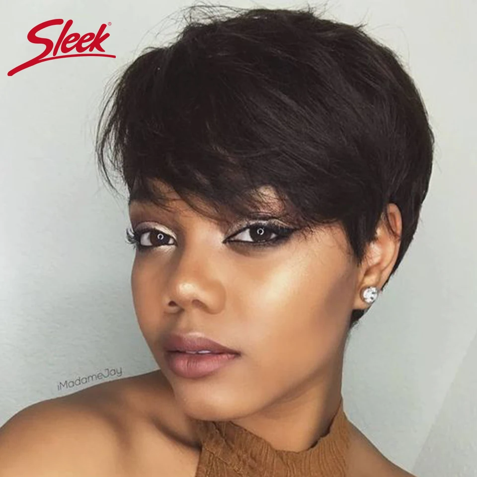 Top Trends: Sleek Brazilian Short Human Hair Wig 100% Remy Red Hair Wig For Black Women Brown Full Machine Cheap Wigs Pixie Cut Wig Fast Shoppable Styles