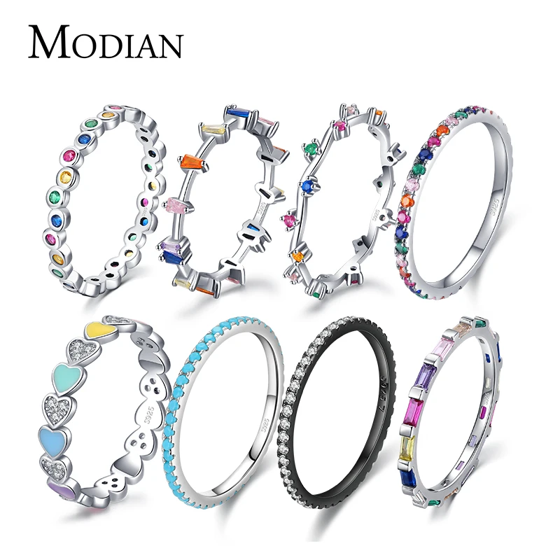 Top Trends: Modian 12 Style Authentic 925 Sterling Silver Rainbow Colorful Fashion Stackable Finger Ring For Women Grils Statement Jewelry Shoppable Styles