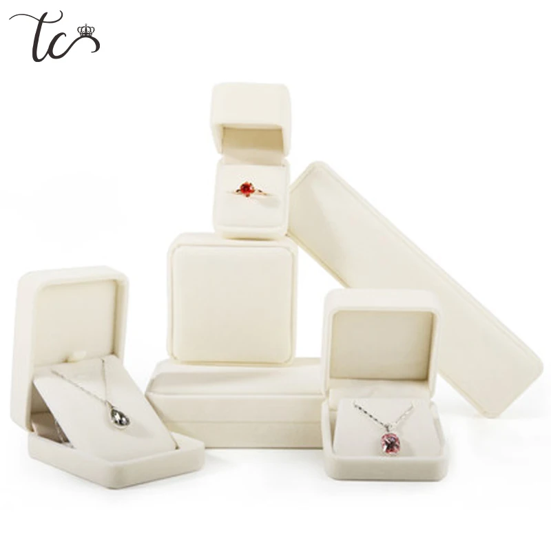 Top Trends: High Quality Beige Velvet Jewelry Box Ring Container Necklace Holder Earrings Pendant Storage Box Shoppable Styles