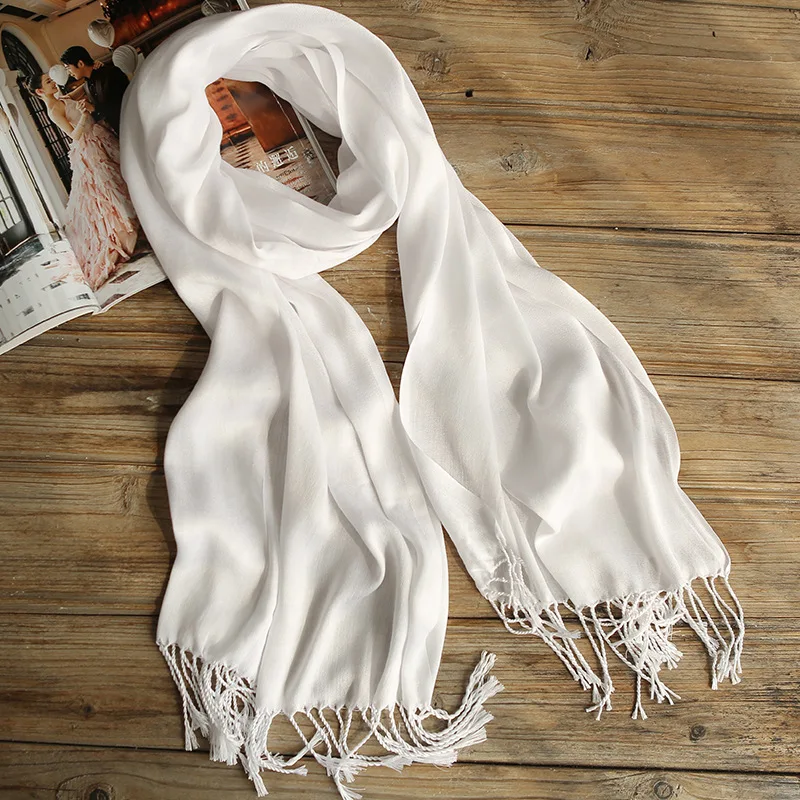 Top Trends: Women Pure White Cotton Scarf Tassel Shawls Lady Kerchief Scarf Hijabs For DIY Dyeing Embroidery Painting 60*170cm Shoppable Styles