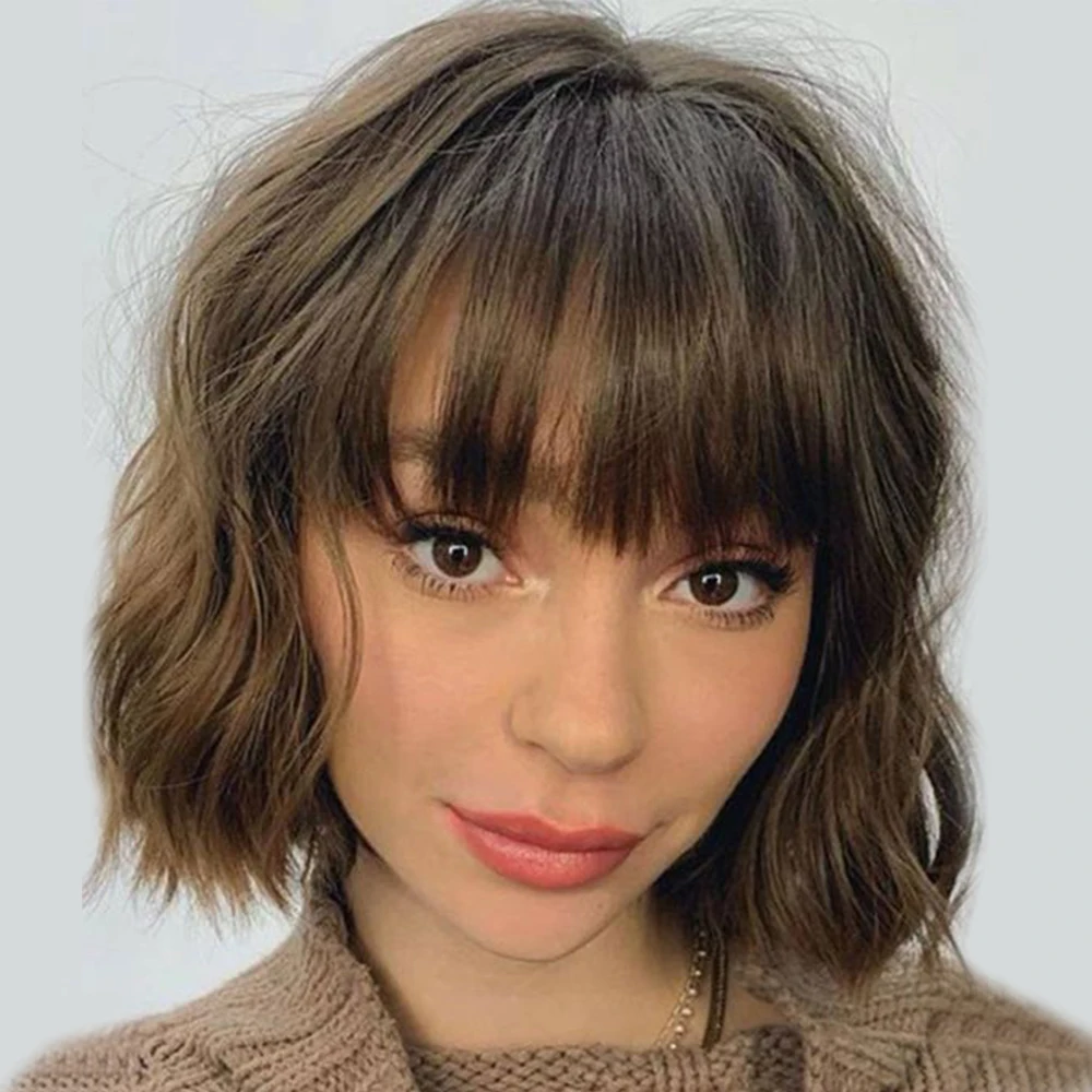 Top Trends: Sleek Short Human Hair Wigs For Women Natural Smooth Loose Wave Remy Brazilian Hair Wigs With Bangs Red Brown Ombre Short Wig Shoppable Styles