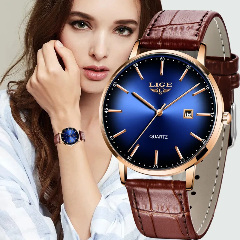 Top Trends: LIGE Womens Sport Watches Top Brand Fashion Casual Luxury Brown Leather Waterproof Wristwatch For Lady Quartz Wristwatch+ Box Shoppable Styles