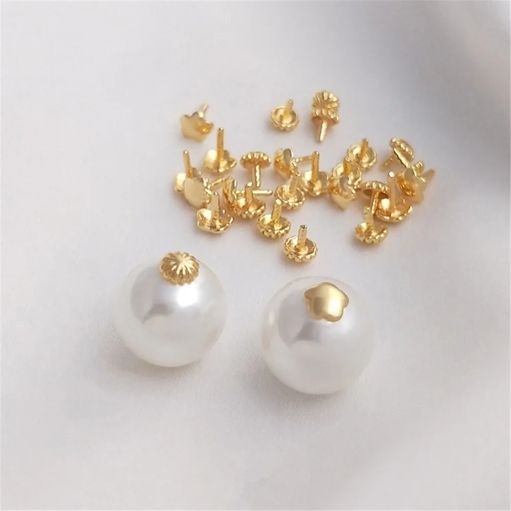 Top Trends: 14K Gold Plated Flower Shaped Beads Plug Hair Nail Crystal Pearl Hole Plug Cap DIY Loose Beads Accessories Shoppable Styles