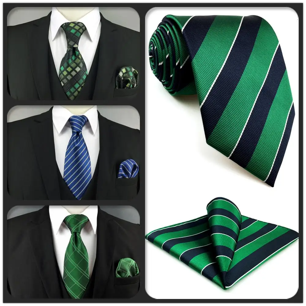 Top Trends: Colorful 160cm 63&quot; Extra Long Necktie Set Blue Green Black Dots Tie And Pocket Square Wedding Gift Neckwear Dropshipping Shoppable Styles