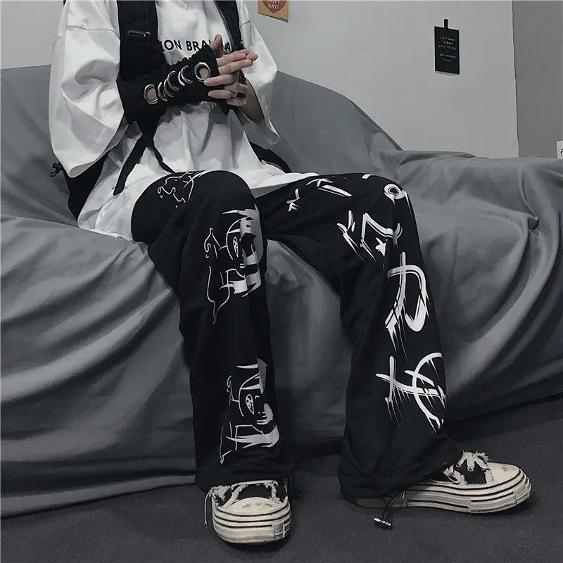 Top Trends: Letter Dark Casual Pants Trousers Men Trend Fat Fat Plus Size Straight Pants Loose Korean Version Of Youth Pants Shoppable Styles