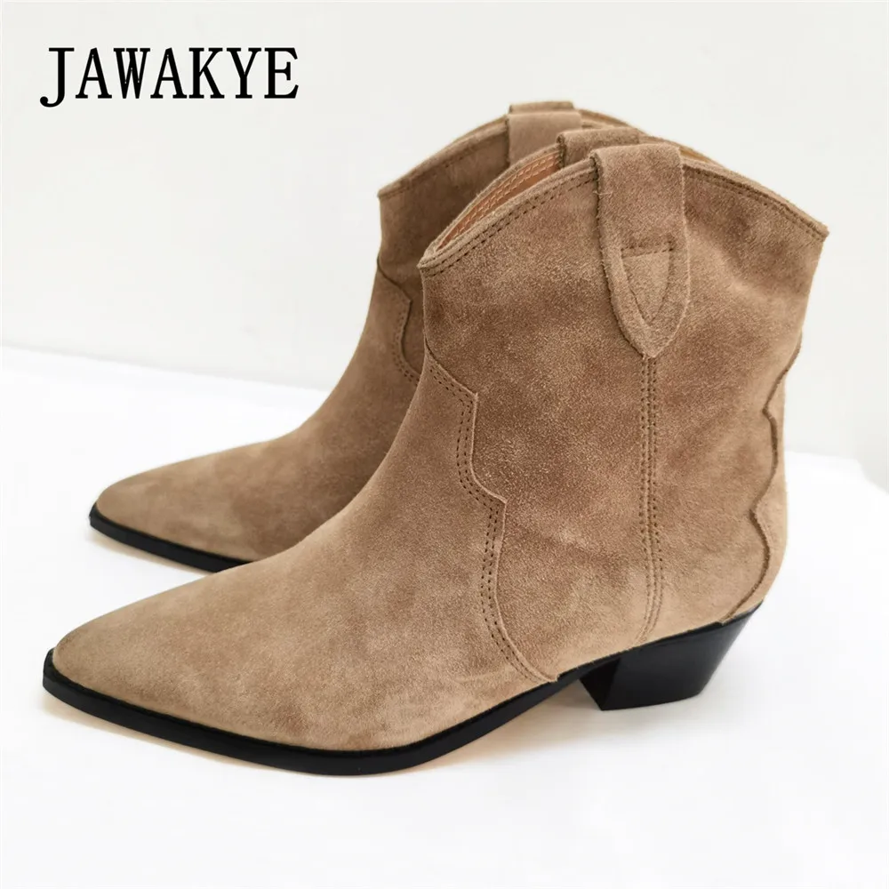 Top Trends: Winter Classic Chelsea Boots For Woman Real Suede Pointy Toe Wedges Heel Ankle Boots Simple Comfortable Cowboy Boots Female Shoppable Styles