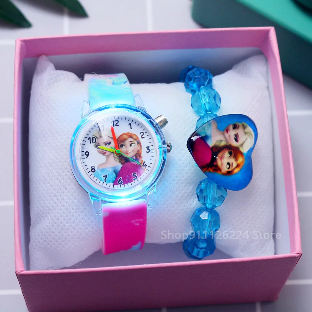 Top Trends: Fashion Cartoon Flash Light Girls Watches Kids With Bracelet Silicone Strap Princess Elsa Children Watches Clock Reloj Infantil Shoppable Styles