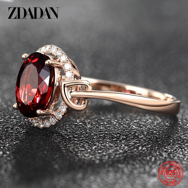 Top Trends: ZDADAN 925 Sterling Silver Big Oval Ruby Zircon Ring For Women Temperament Jewelry Accessories Gift Shoppable Styles