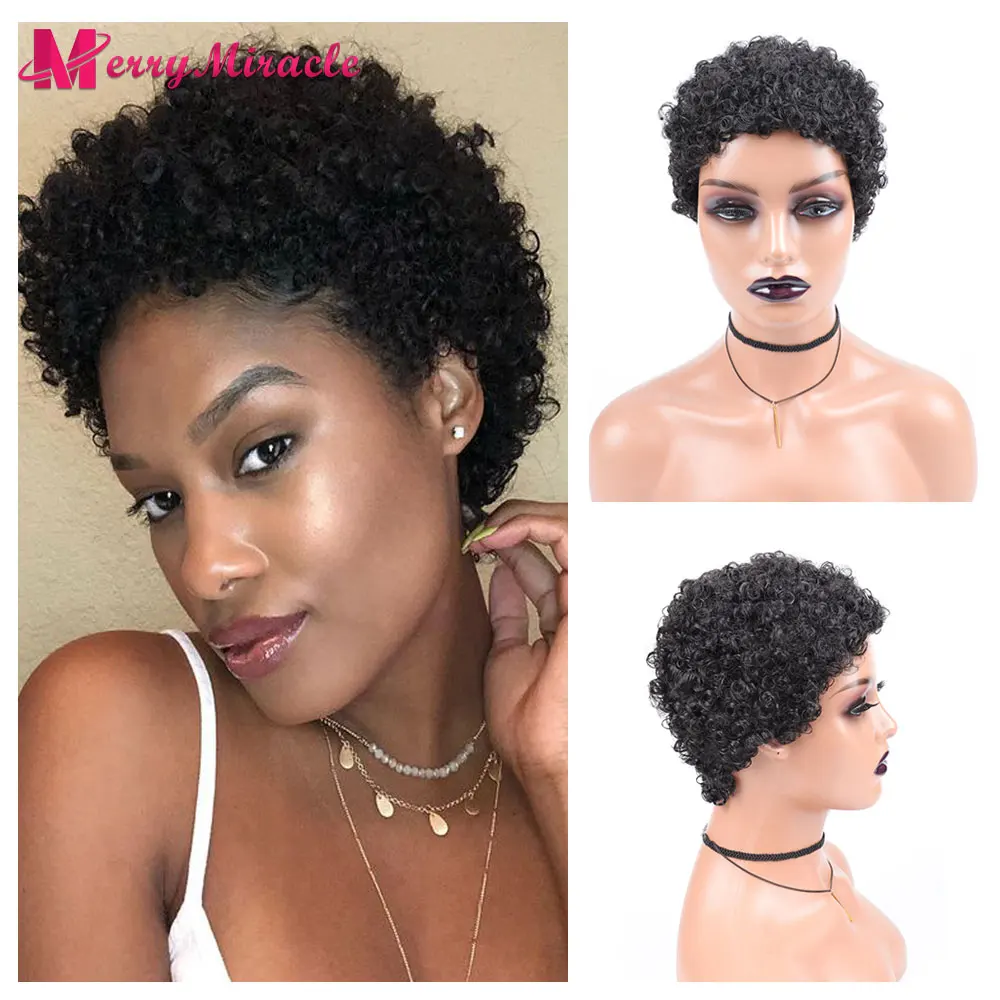 Top Trends: Short Pixie Cut Synthetic Hair Wigs For Women Afro Curly Synthetic Full Wigs With Thin Hair African American Hairstyles Wigs Shoppable Styles