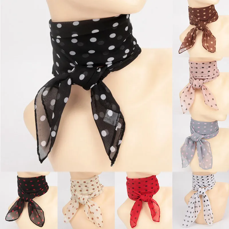 Top Trends: 65*65cm Summer Fashion Chiffon Polka Dot Scarf Ladies Head Neck Square Scarf Shawls Female HAir Ties Bands Neckerchief Shawls Shoppable Styles