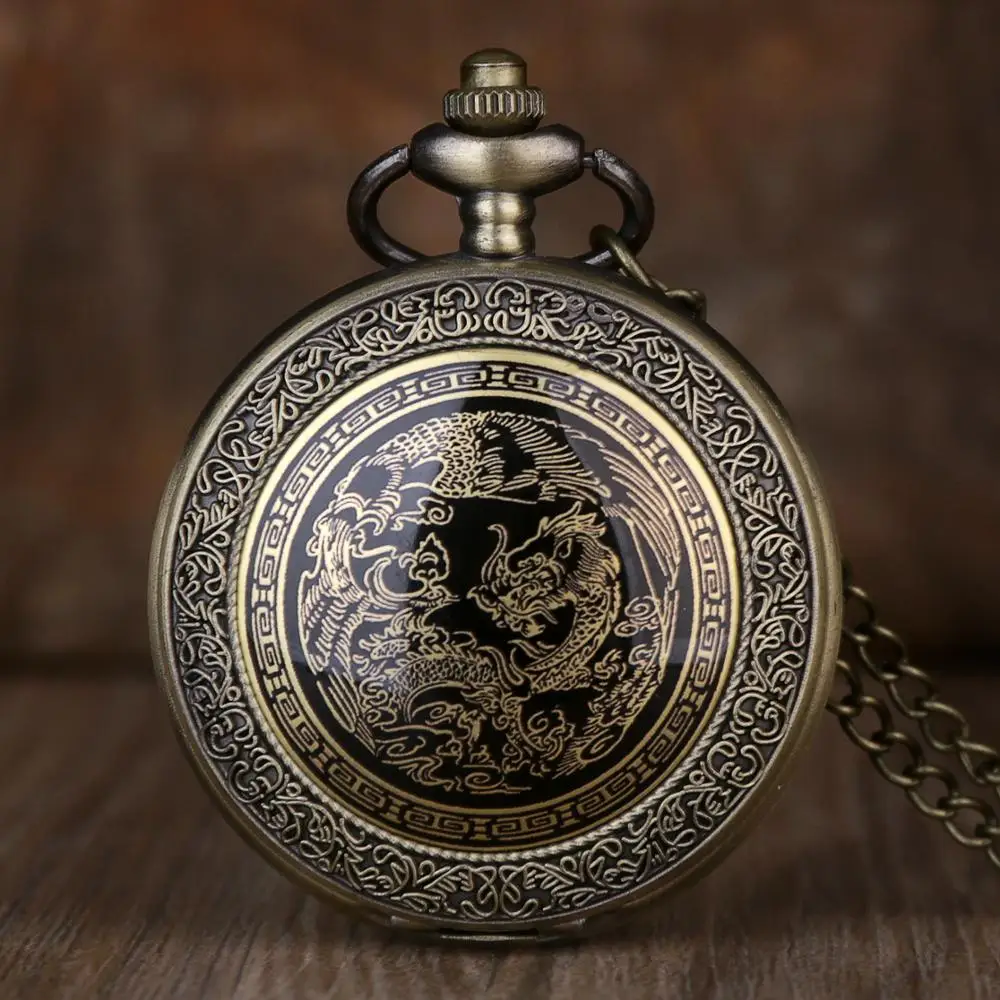 Top Trends: Retro Bronze Dragon Pattern Design Pocket Watch Necklace Pendant Quartz Fob Watch Mens Womens Gifts Shoppable Styles