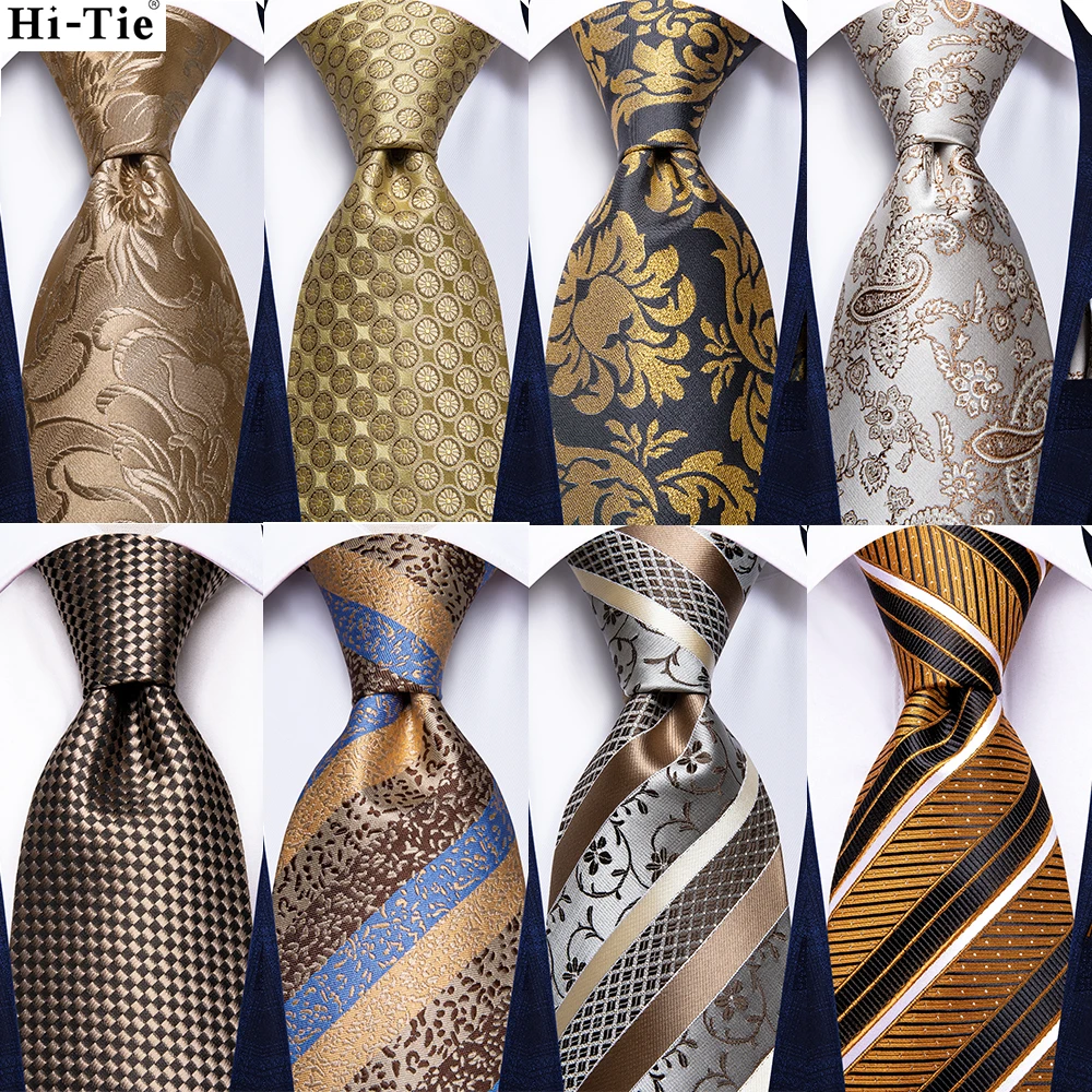 Top Trends: Hi-Tie Champagne Gold Striped Paisley Solid Men Silk Wedding Tie Fashion Design Necktie For Men Hanky Cufflink Business Party Shoppable Styles