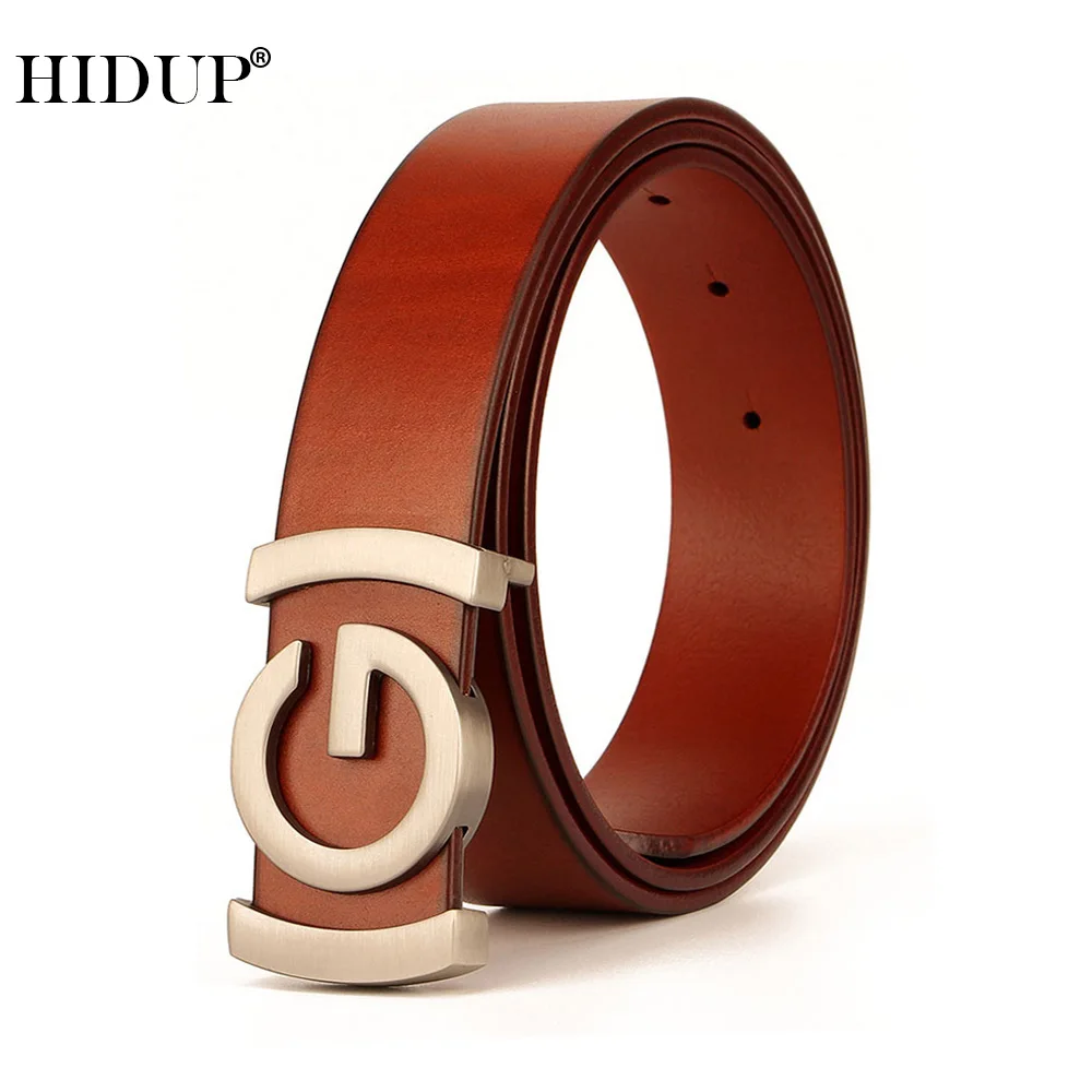 Top Trends: HIDUP Famous Brand Name Top Quality Cowhide Leather Strap Belt G Slide Buckle Metal Belts For Men 3.4cm Width Accessories NWJ876 Shoppable Styles - Image 2