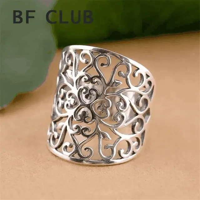 Top Trends: Drop Shipping Big Wide Surface Hollow Flowers Vintage Open Rings 925 Sterling Silver Carved Facotry Sale Mama Women Ladies Ring Shoppable Styles