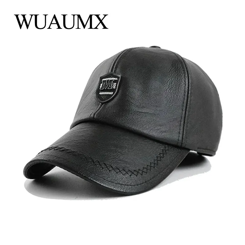 Top Trends: PU Leather Baseball Cap For Men Autumn Winter Ear Flaps Hat Earmuffs Cap Dad Hat &amp; Caps Faux Leather Snapback Hat Male Shoppable Styles