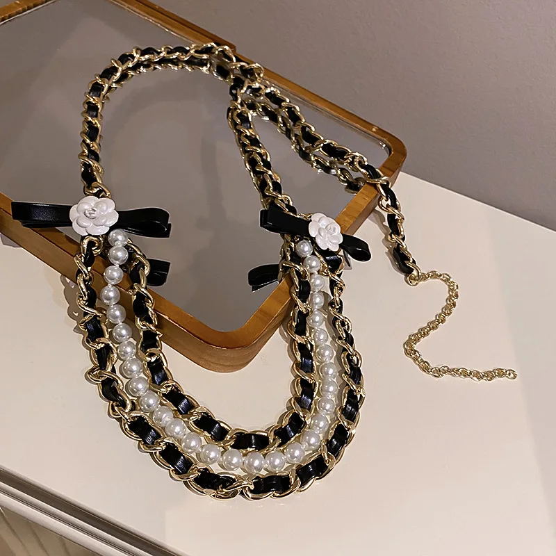 Top Trends: Korea Trendy Waist Chain Camellia Pearl Leather Accessories For Women Party Gift Shoppable Styles - Image 3