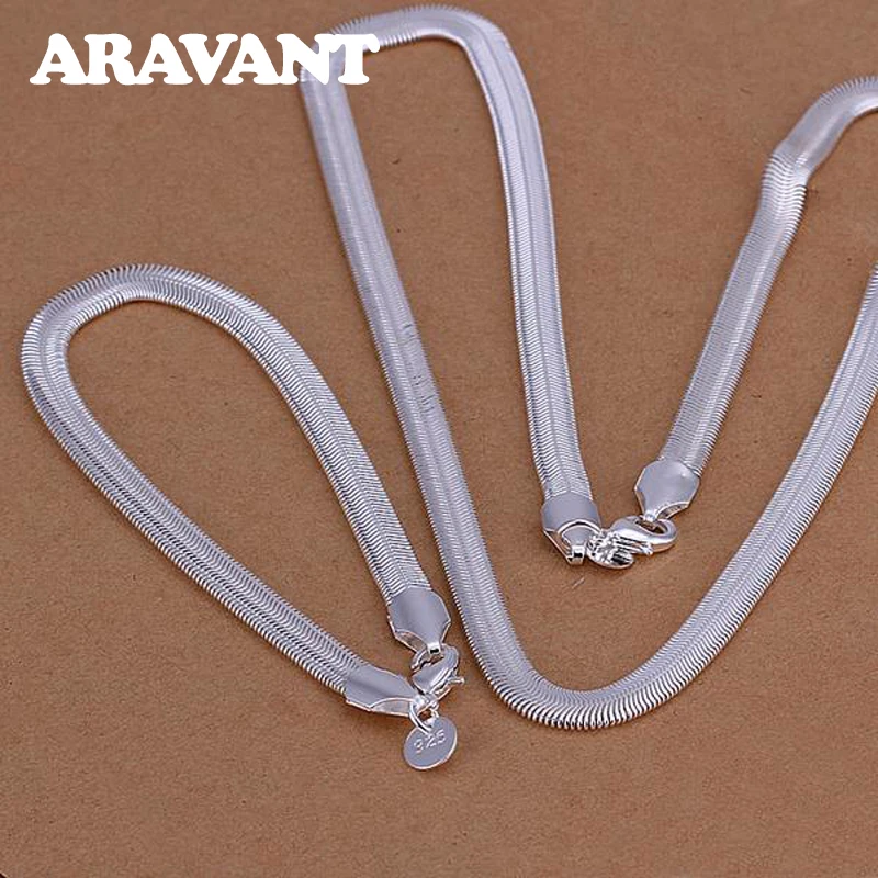 Top Trends: 925 Silver 6MM Flat Snake Chain Necklace Bracelet Set For Women Men Fashion Jewelry Shoppable Styles