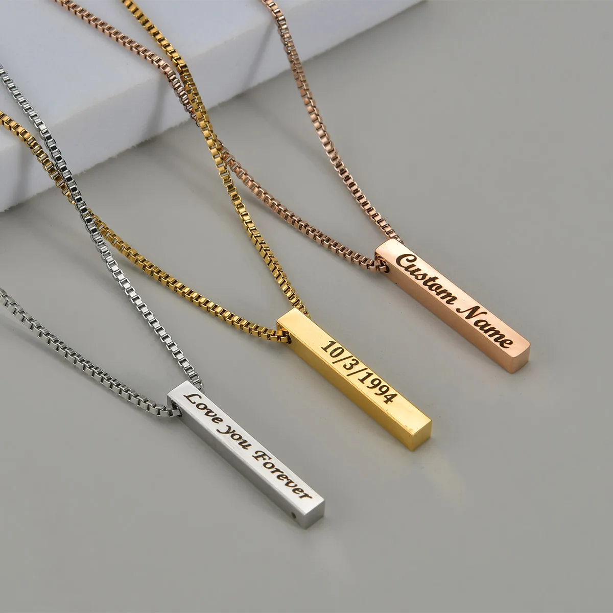 Top Trends: Four Sides Engraving Name Date Square Pendant Necklaces New Customized Stainless Steel Box Chain Gift Jewelry For Women / Men Shoppable Styles