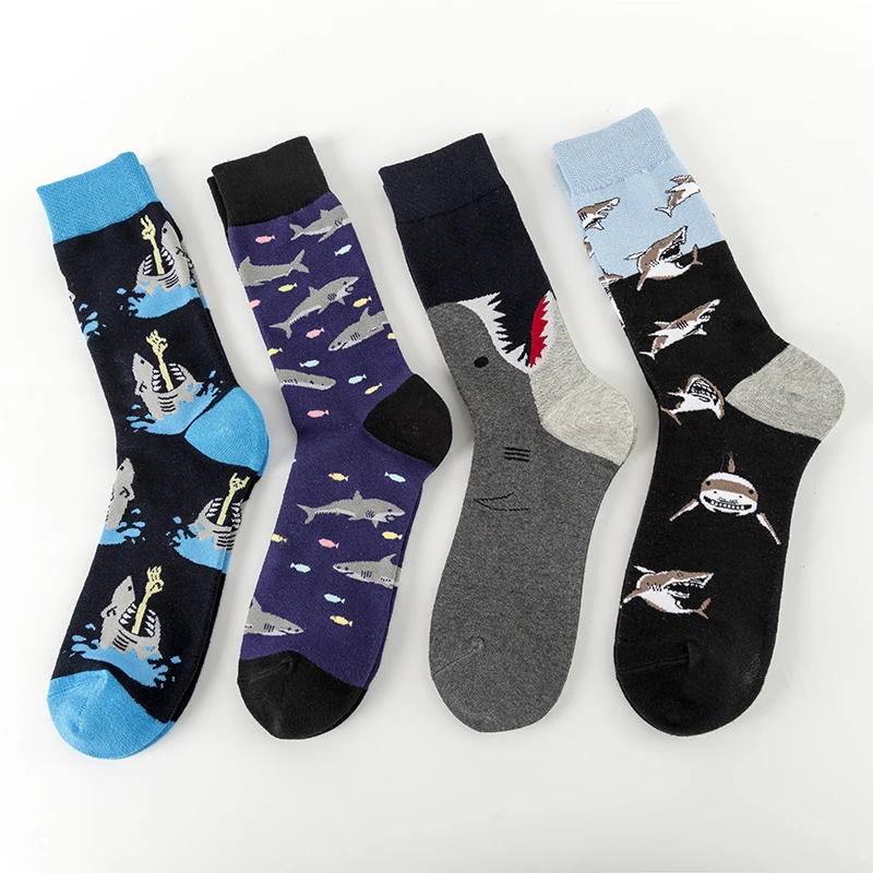 Top Trends: MODA MULAYA Happy Socks Men / Women New Shark Theme Big Shark Fish Group Outdoor Leisure Sports Entertainment Funny Socks Trendy Shoppable Styles