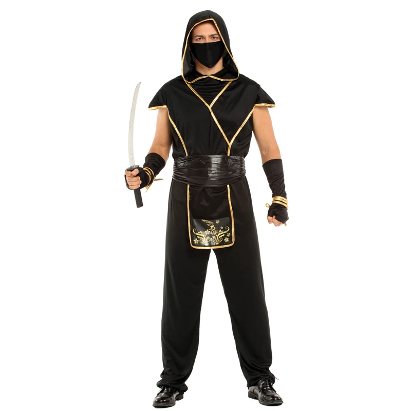 Top Trends: Adult Japan Samurai Black Gold Ninja Costume Cosplay For Men Carnival Purim Halloween Costumes Fancy Dress Shoppable Styles