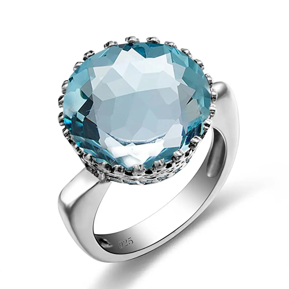 Top Trends: Szjinao Vintage 100% 925 Sterling Silver 15ct Round Created Aquamarine Ring For Women Famous Branded Handmade Fine Jewelery 2024 Shoppable Styles