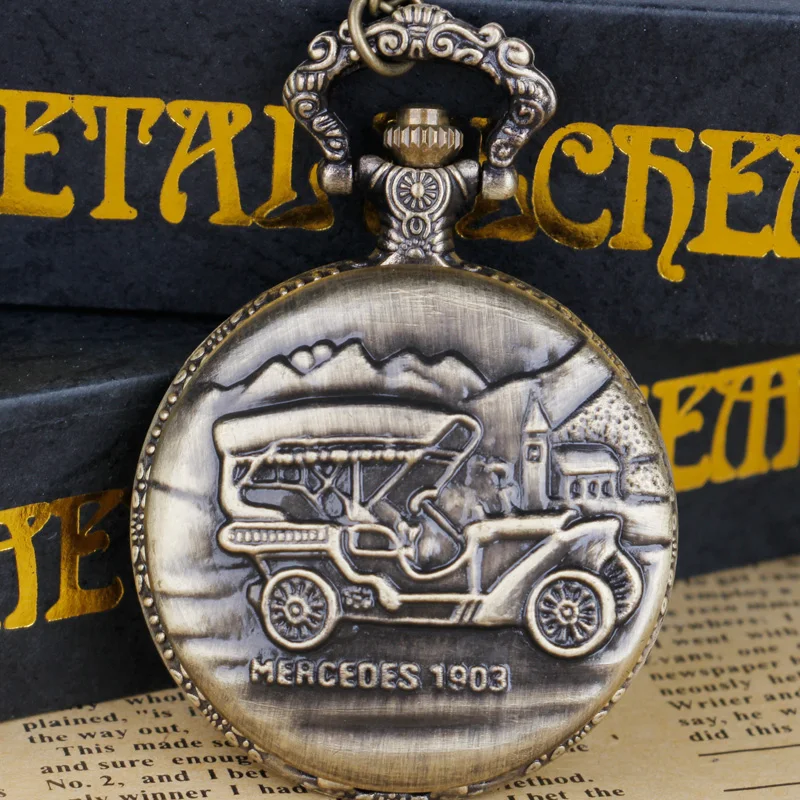 Top Trends: Bronze Quartz Pocket Watch 1903 Mercedes-Benz Style Carved Man Woman Driver Pendant Chain Accessories Shoppable Styles