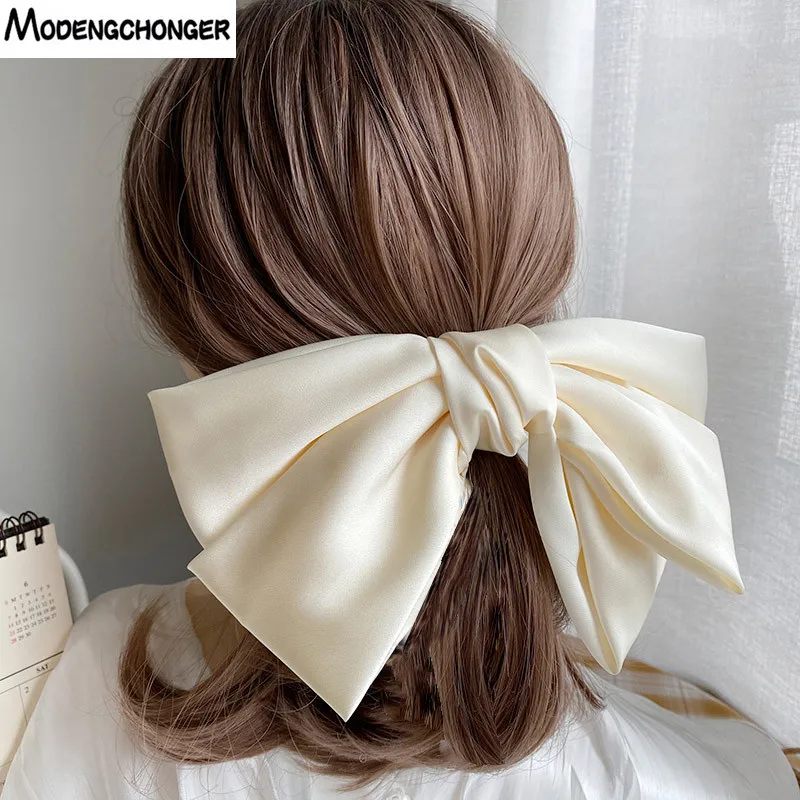 Top Trends: High Quatity Solid Color Big Bow Hairpins For Girl Popular Hair Clip For Women Sweet Two-layer Satin Hairgrip Hair Accessories Shoppable Styles