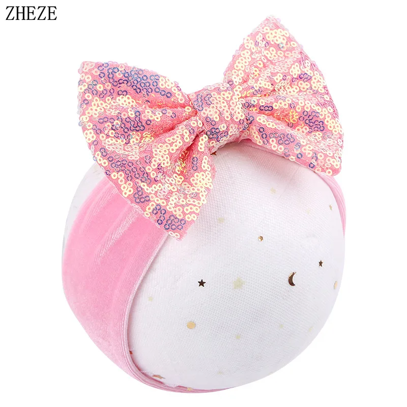 Top Trends: 2022 New Arrival Soft Sequins 4" / 5" Hair Bow Headband For Kids Girls Velvet Headwrap Turband Toddler Baby Headwear Accessories Shoppable Styles - Image 2