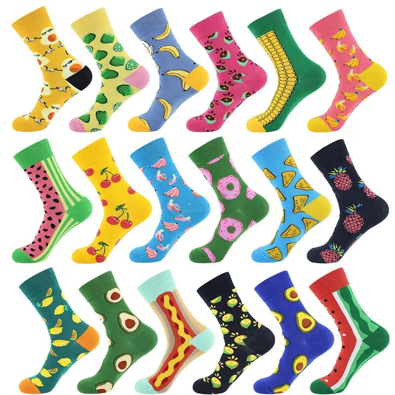 Top Trends: 1 Pair Cotton Socks Men Women Street Skateboard Happy Socks Fruit Print Harajuku Gift Apple Pear Banana Lemon Cherry Funny Socks Shoppable Styles