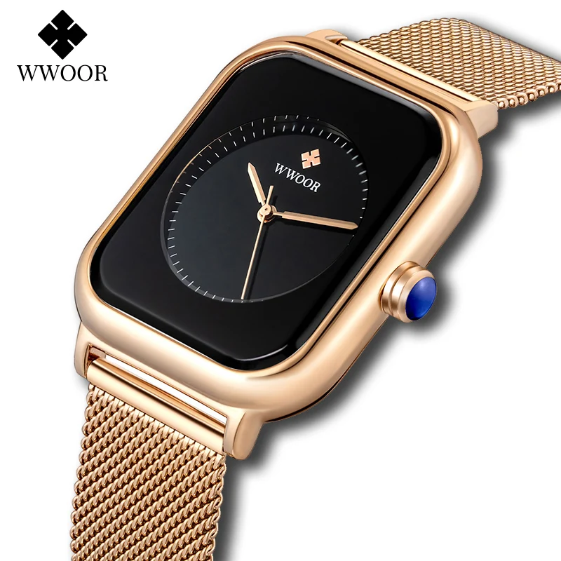 Top Trends: WWOOR 2023 New Design Women Watches Top Brand Luxury Rose Gold Rectangle Watch Ladies Black Exquisite Quartz Wristwatch For Gift Shoppable Styles