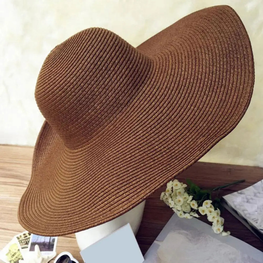 Top Trends: Ladies Fashion Hawaii Summer Beach Floppy Black Straw Hat Solid Color Women Wide Brim Travel Sun Casual Cap For Outdoor Shoppable Styles