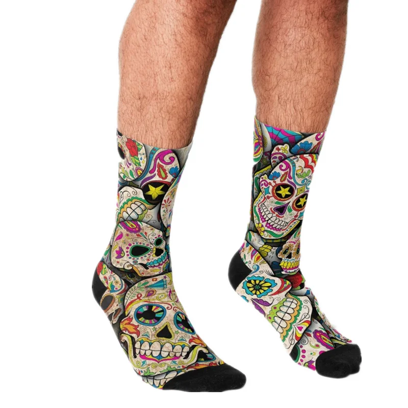 Top Trends: Funny Men's Socks Day Of The Dead Harajuku Sugar Skull Print Hip Hop Men Happy Socks Cute Boys Street Style Crazy Socks For Men Shoppable Styles