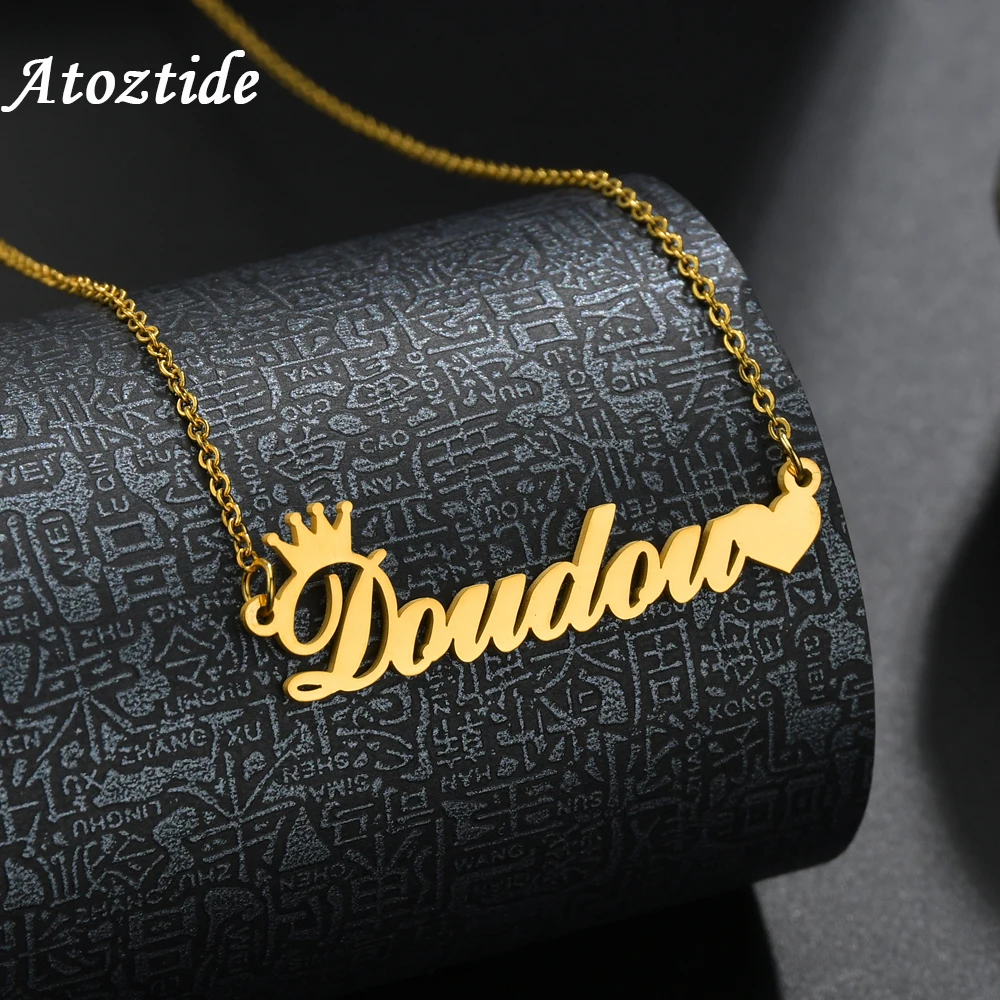 Top Trends: Atoztide Customized Fashion Stainless Steel Name Necklace Personalized Letter Crown Heart Necklace Pendant Nameplate Gift Shoppable Styles